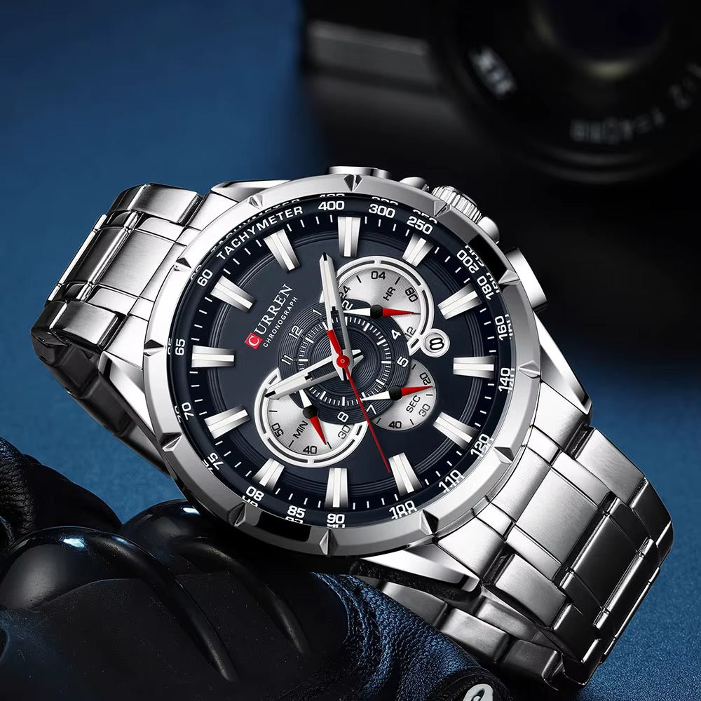 CURREN Chronograph Watch – Luxury Stainless Steel Men's Tachymeter Watch
